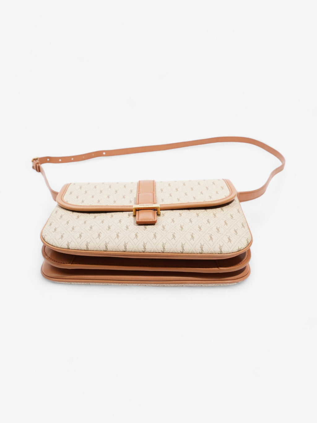 Saint Laurent Monogram Satchel Bag Beige / Brown Canvas