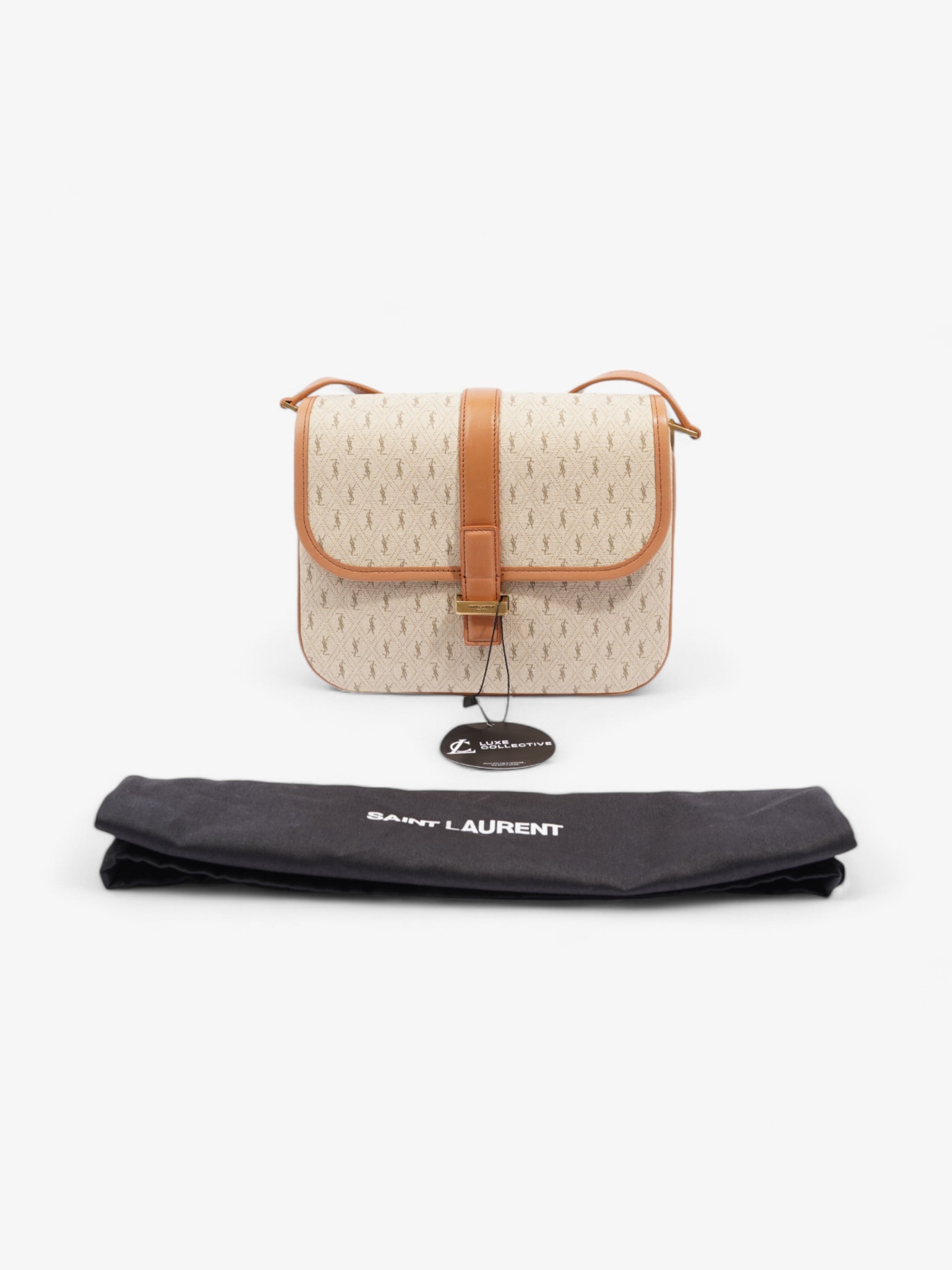 Saint Laurent Monogram Satchel Bag Beige / Brown Canvas
