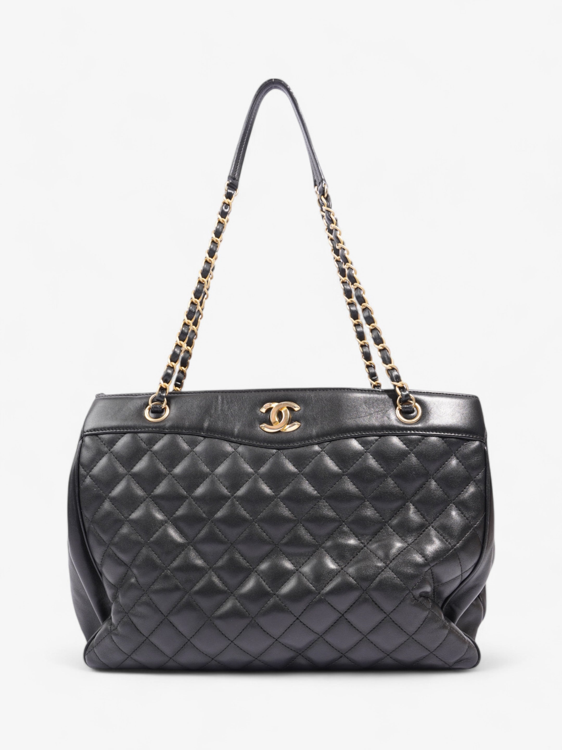 Chanel Shopping Bag Black Lambskin Leather Large