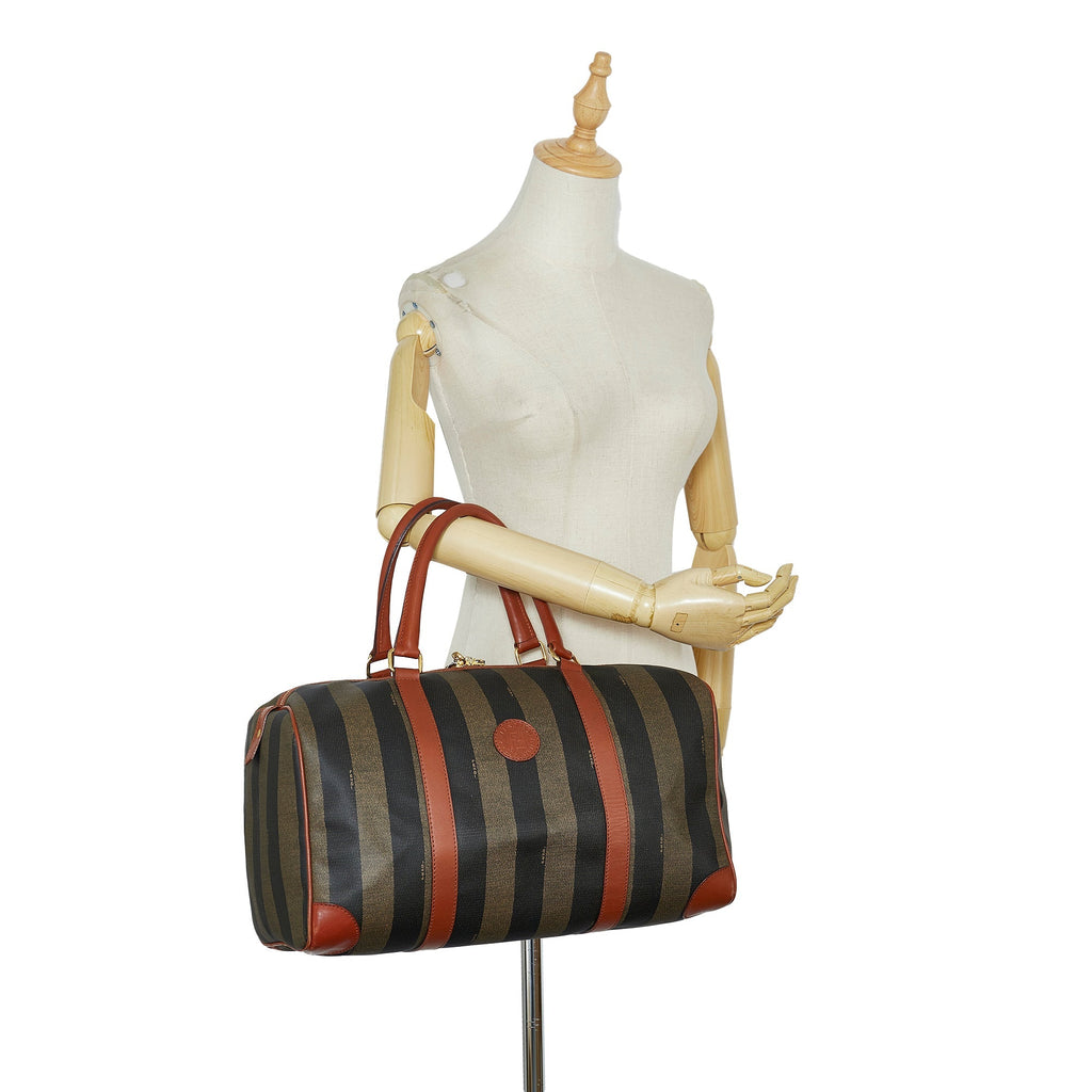 Fendi Boston Bag Green Striped Pequin Canvas