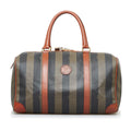 Fendi Boston Bag Green Striped Pequin Canvas