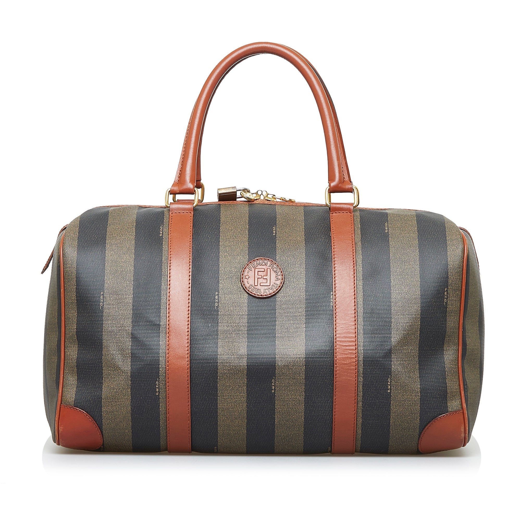 Fendi Boston Bag Green Striped Pequin Canvas