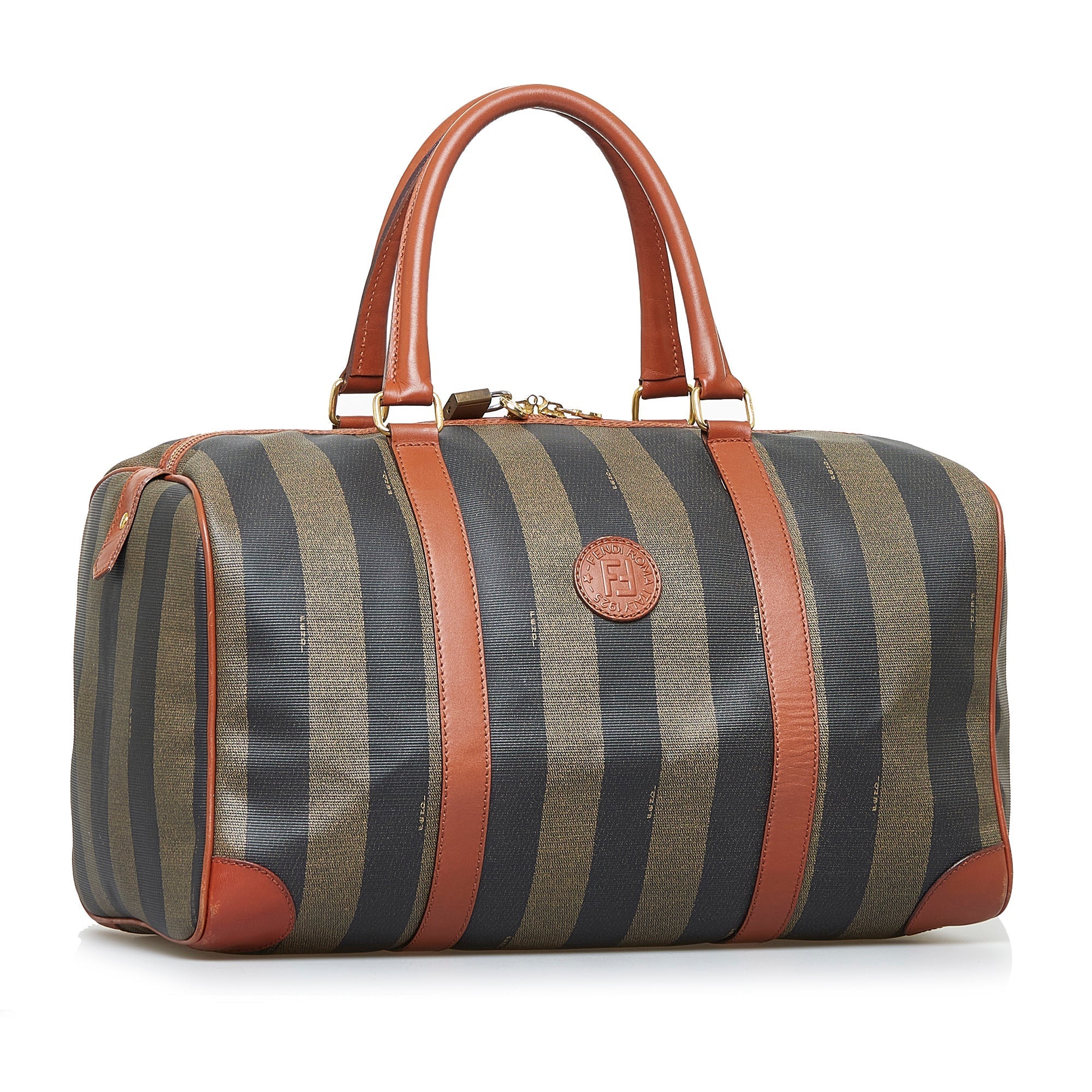 Fendi Boston Bag Green Striped Pequin Canvas