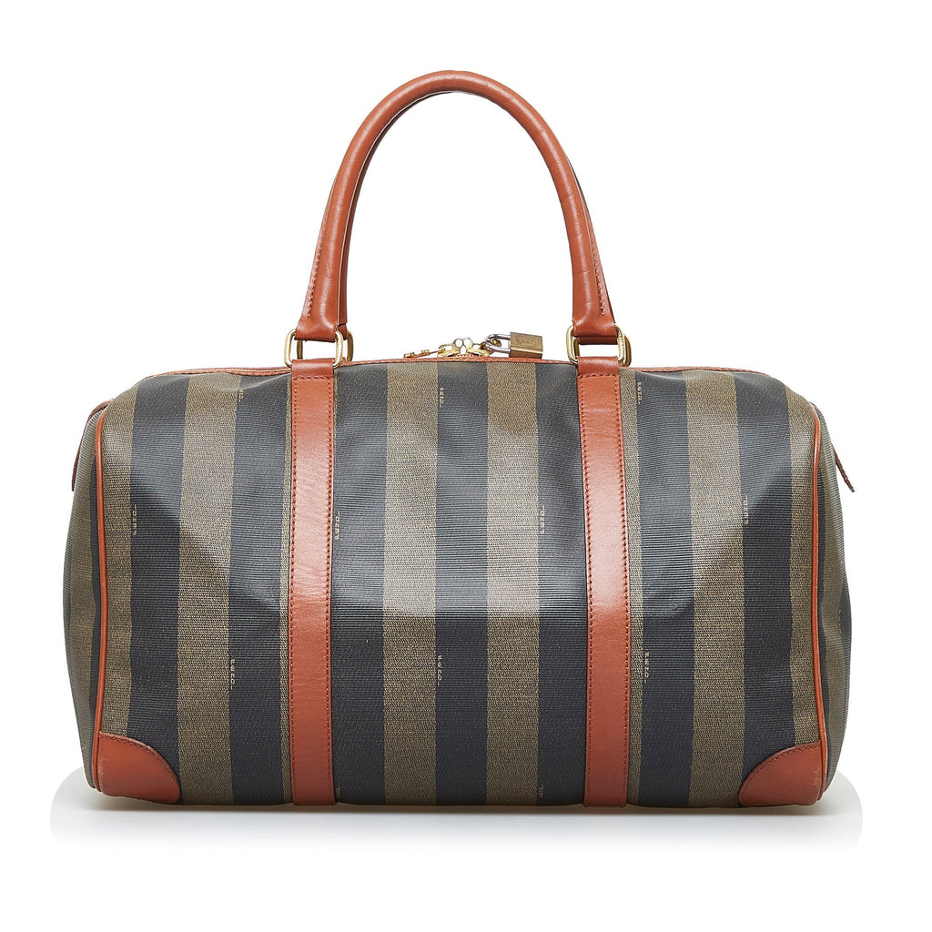 Fendi Boston Bag Green Striped Pequin Canvas