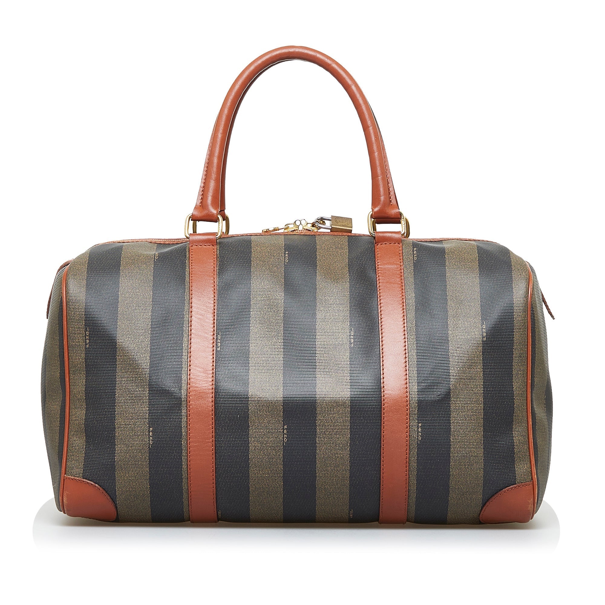 Fendi Boston Bag Green Striped Pequin Canvas