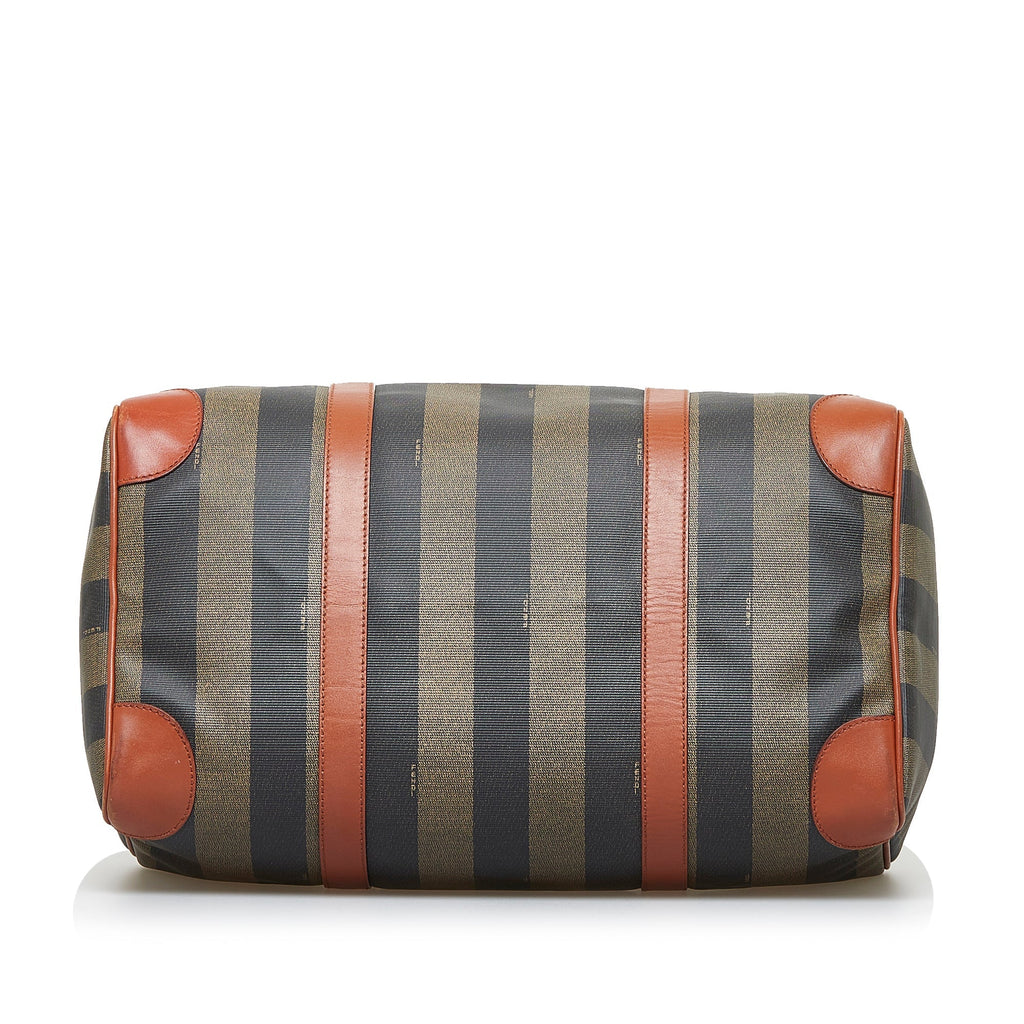Fendi Boston Bag Green Striped Pequin Canvas