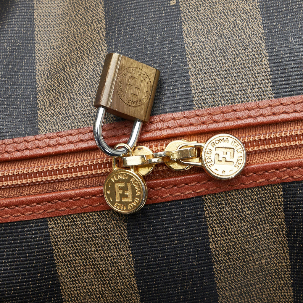 Fendi Boston Bag Green Striped Pequin Canvas