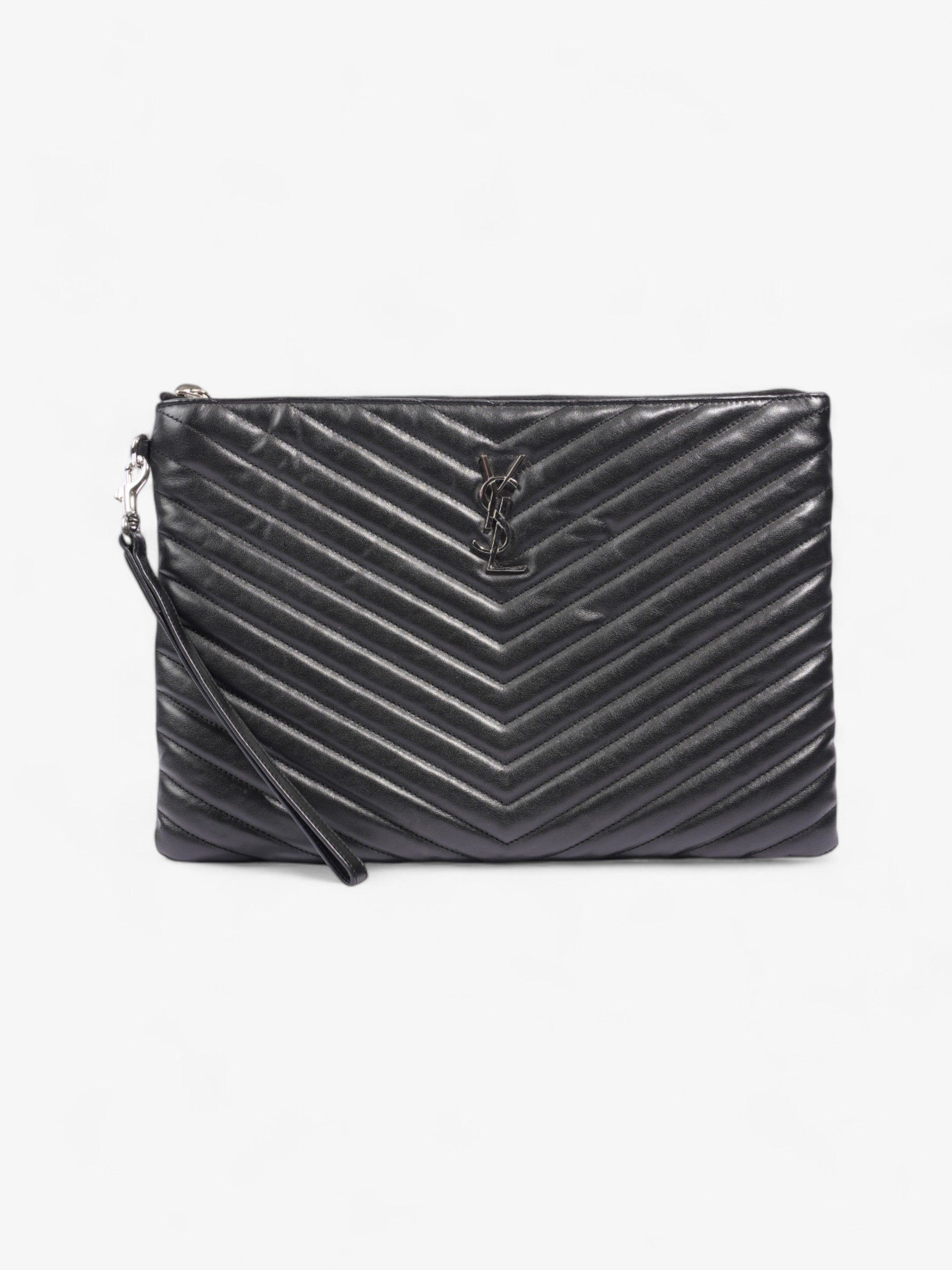 Saint Laurent Cassandre Wristlet Tablet Pouch Black Matelasse Leather