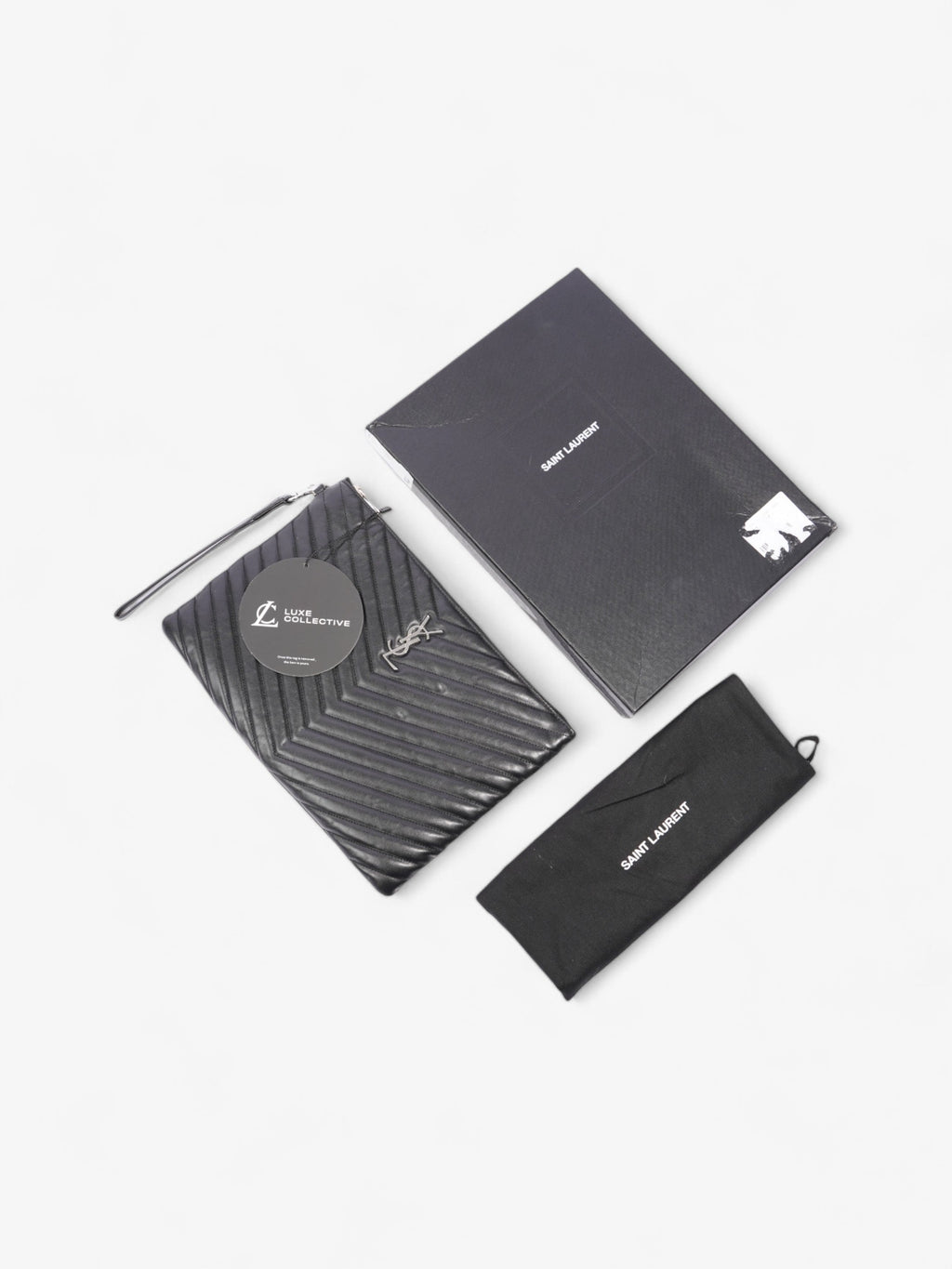 Saint Laurent Cassandre Wristlet Tablet Pouch Black Matelasse Leather