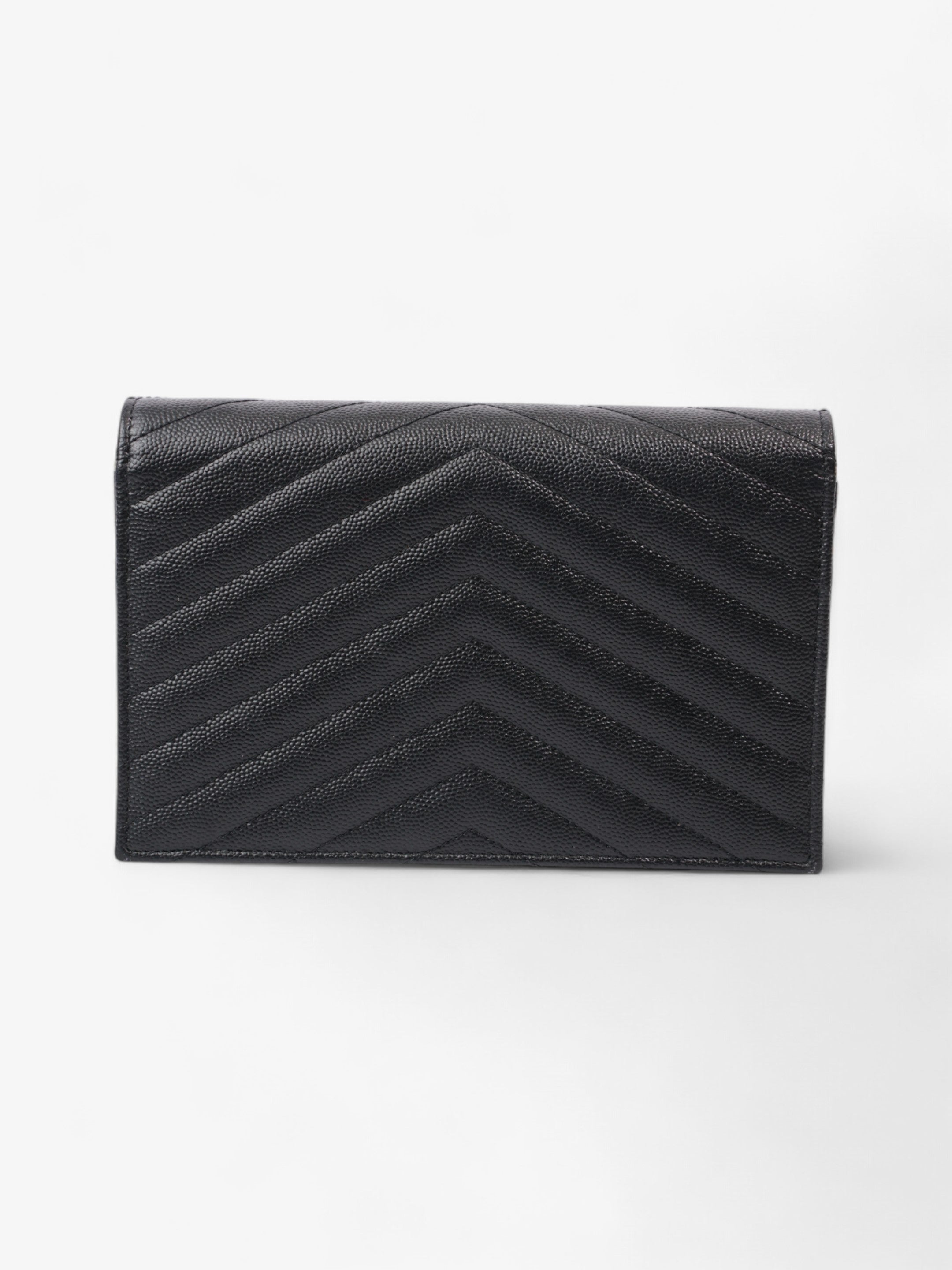 Saint Laurent Cassandre Chain Wallet Black Calfskin Leather