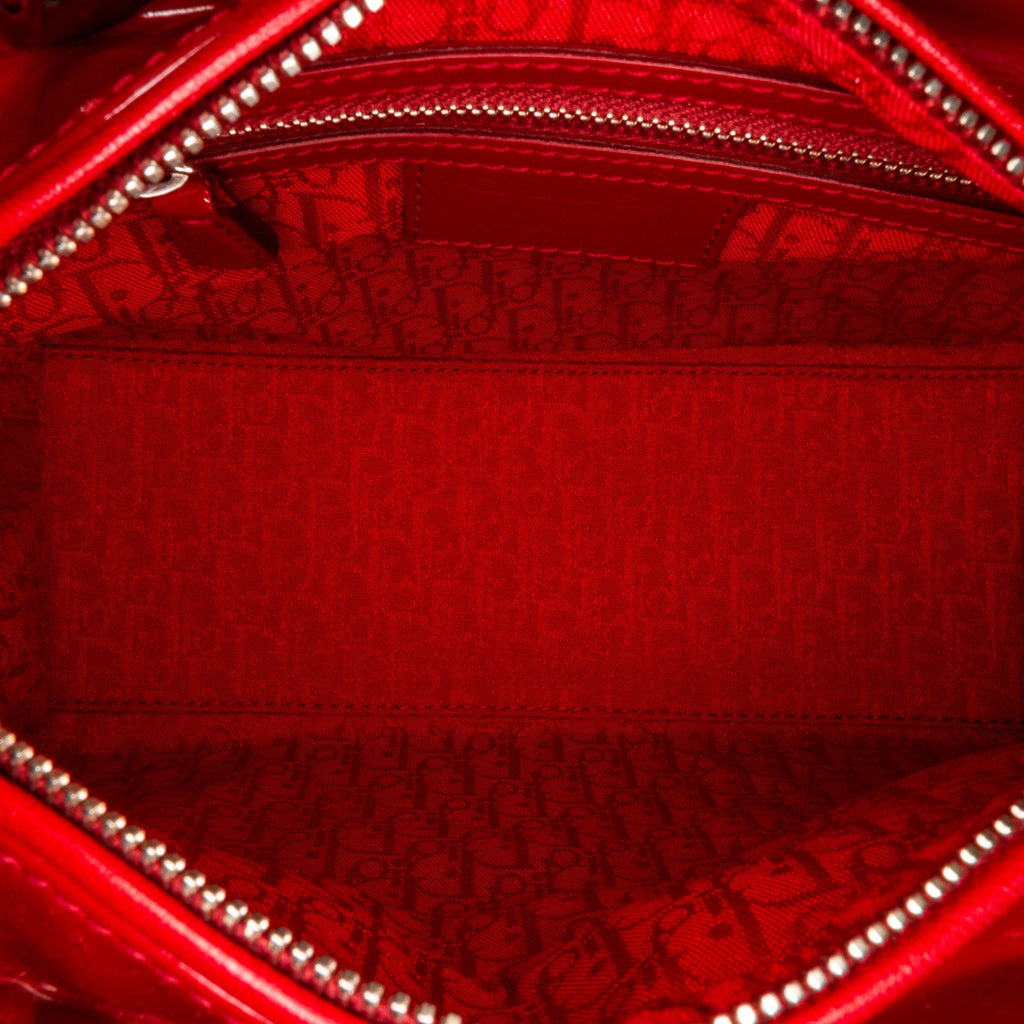 Dior Lady Dior Medium Red Cannage Quilted Patent Leather