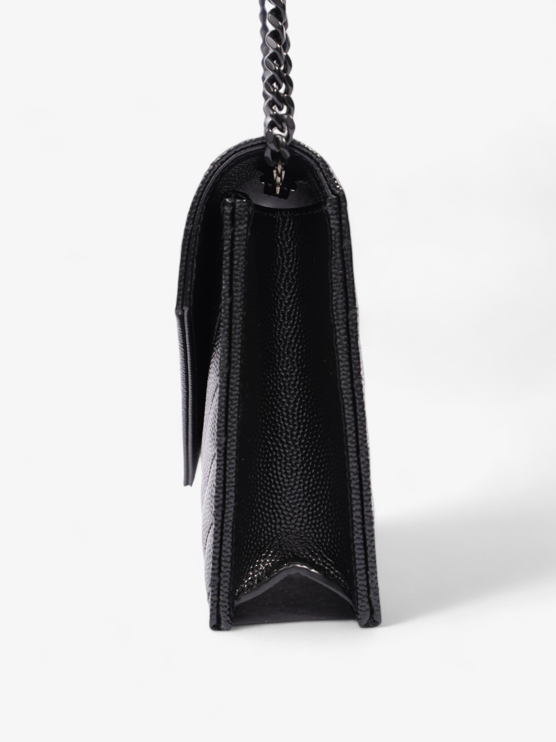 Saint Laurent Cassandre Envelope Chain Wallet Black Grained Leather