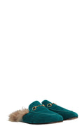 GUCCI Princetown Fur Loafers Petrol