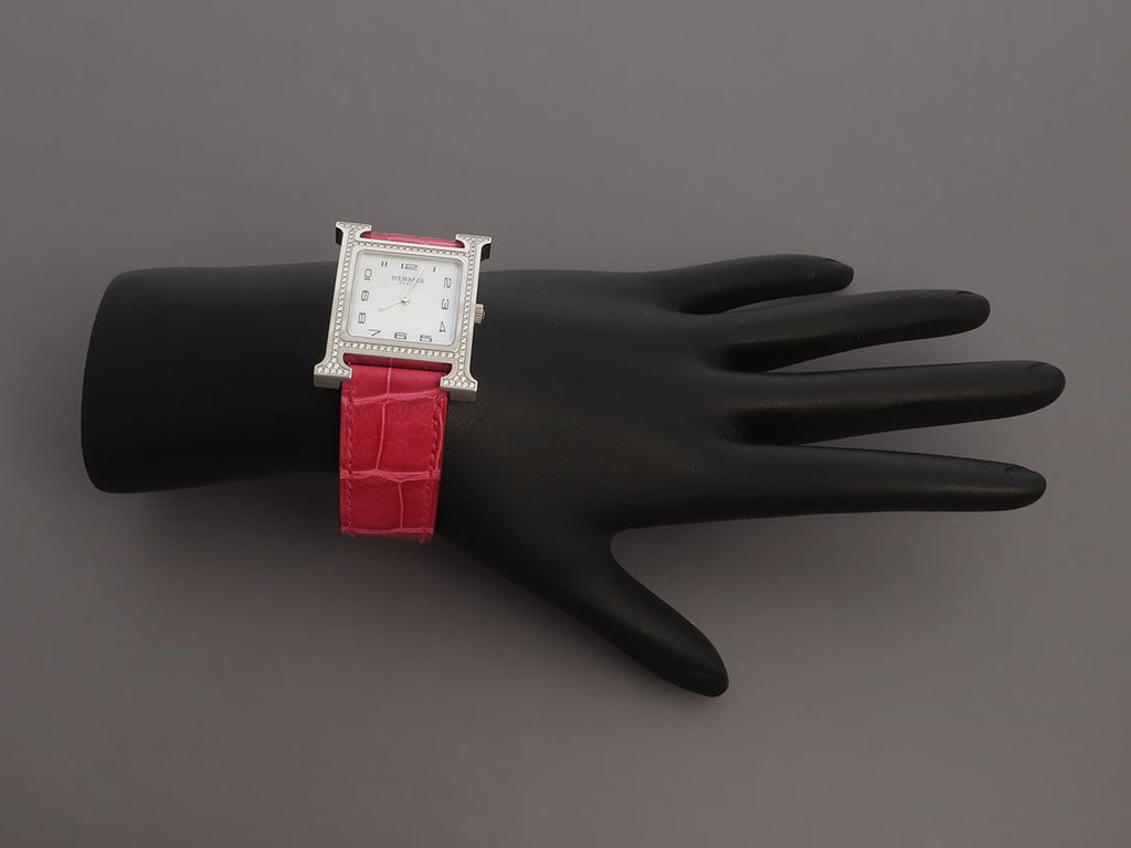 HermÃ¨s Medium Stainless Steel Diamond H Heure Watch 30mm