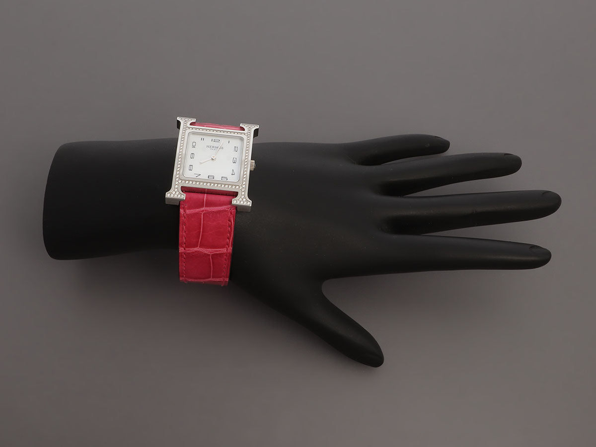 HermÃ¨s Medium Stainless Steel Diamond H Heure Watch 30mm