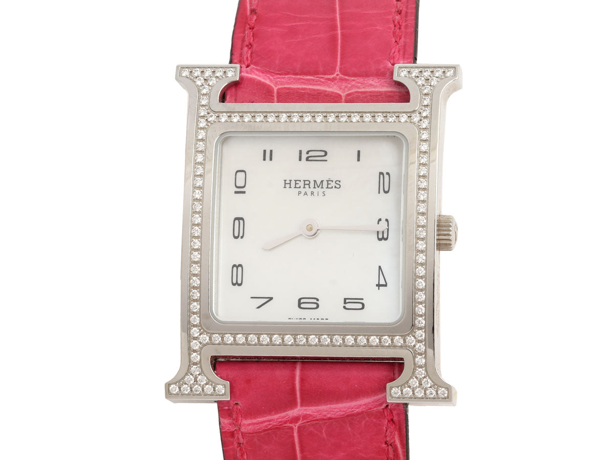 HermÃ¨s Medium Stainless Steel Diamond H Heure Watch 30mm