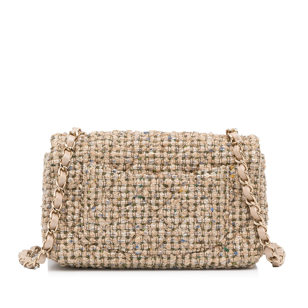 Chanel Classic Flap Bag Mini Brown Tweed Gold