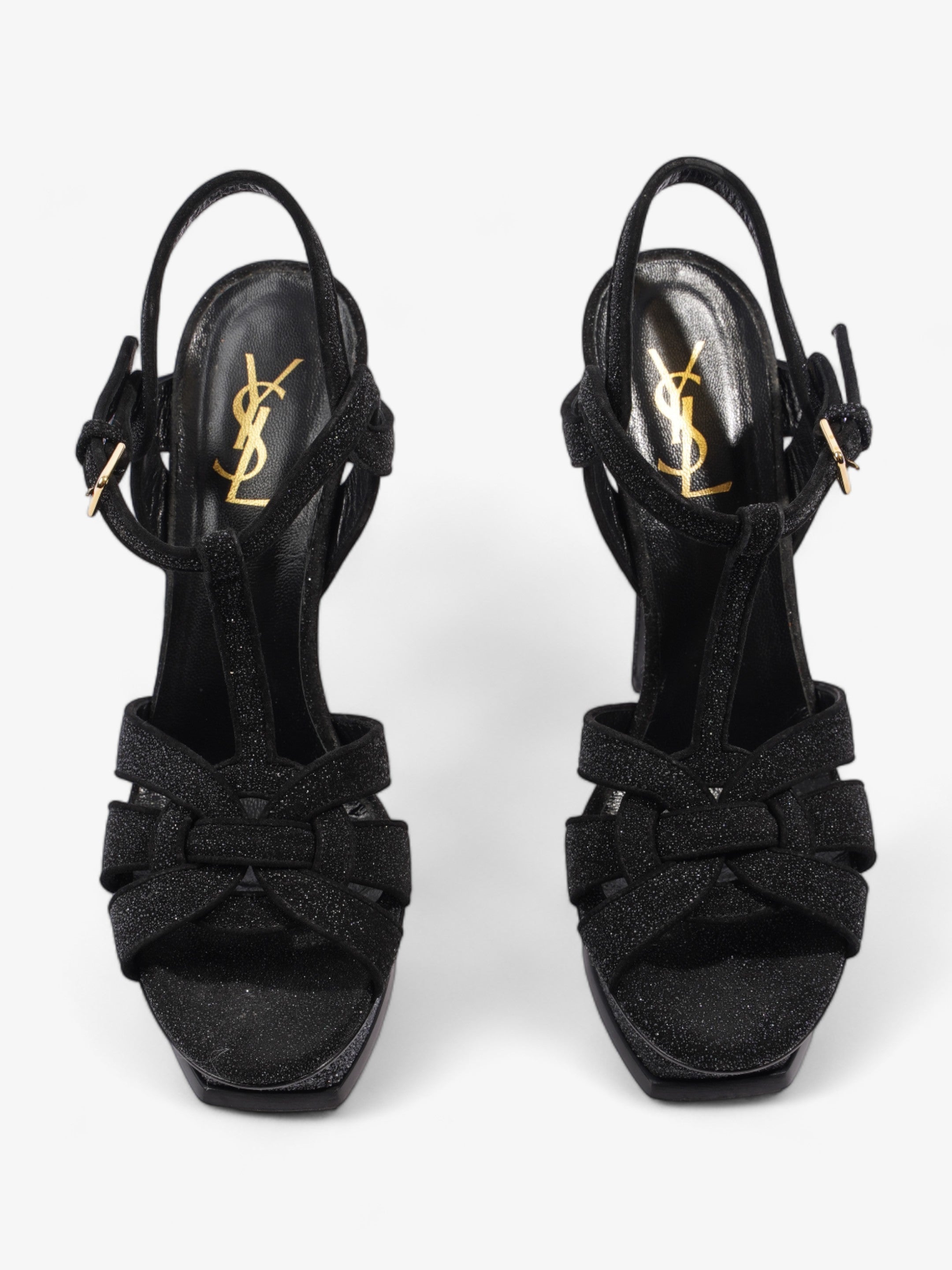 Saint Laurent Tribute Sandal 105 Black Glitter EU 40 UK 7