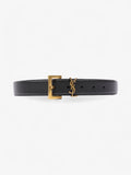 Saint Laurent Logo Belt Black / Gold Leather 85cm 34"