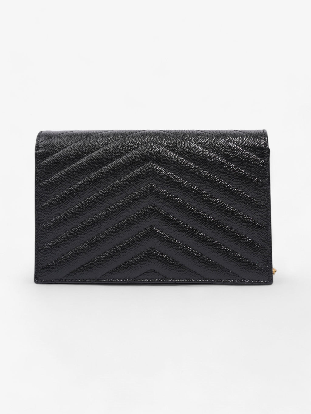 Saint Laurent Cassandre Envelope Chain Wallet Black Grained Leather