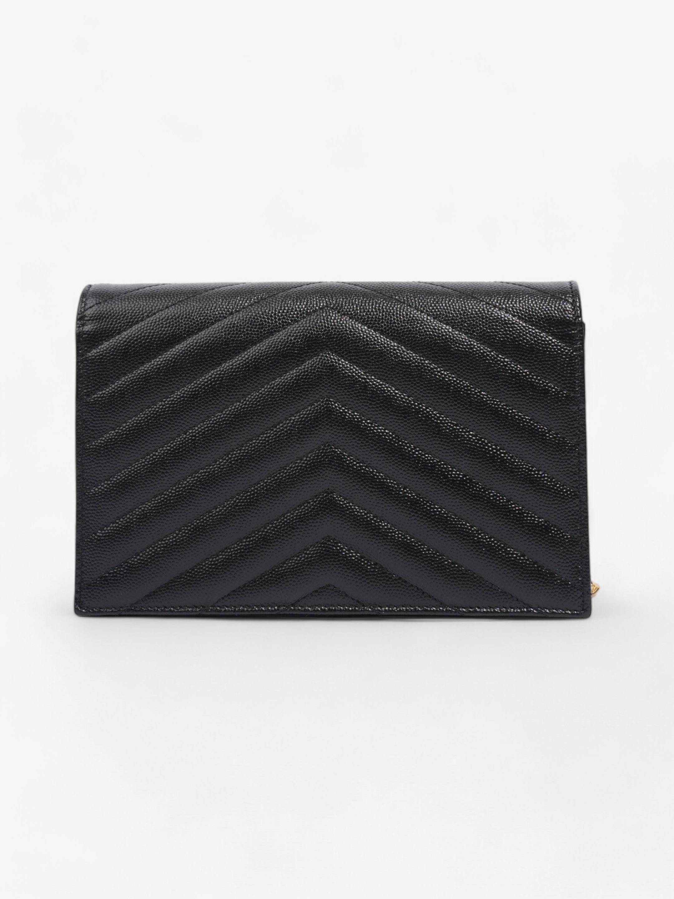 Saint Laurent Cassandre Envelope Chain Wallet Black Grained Leather