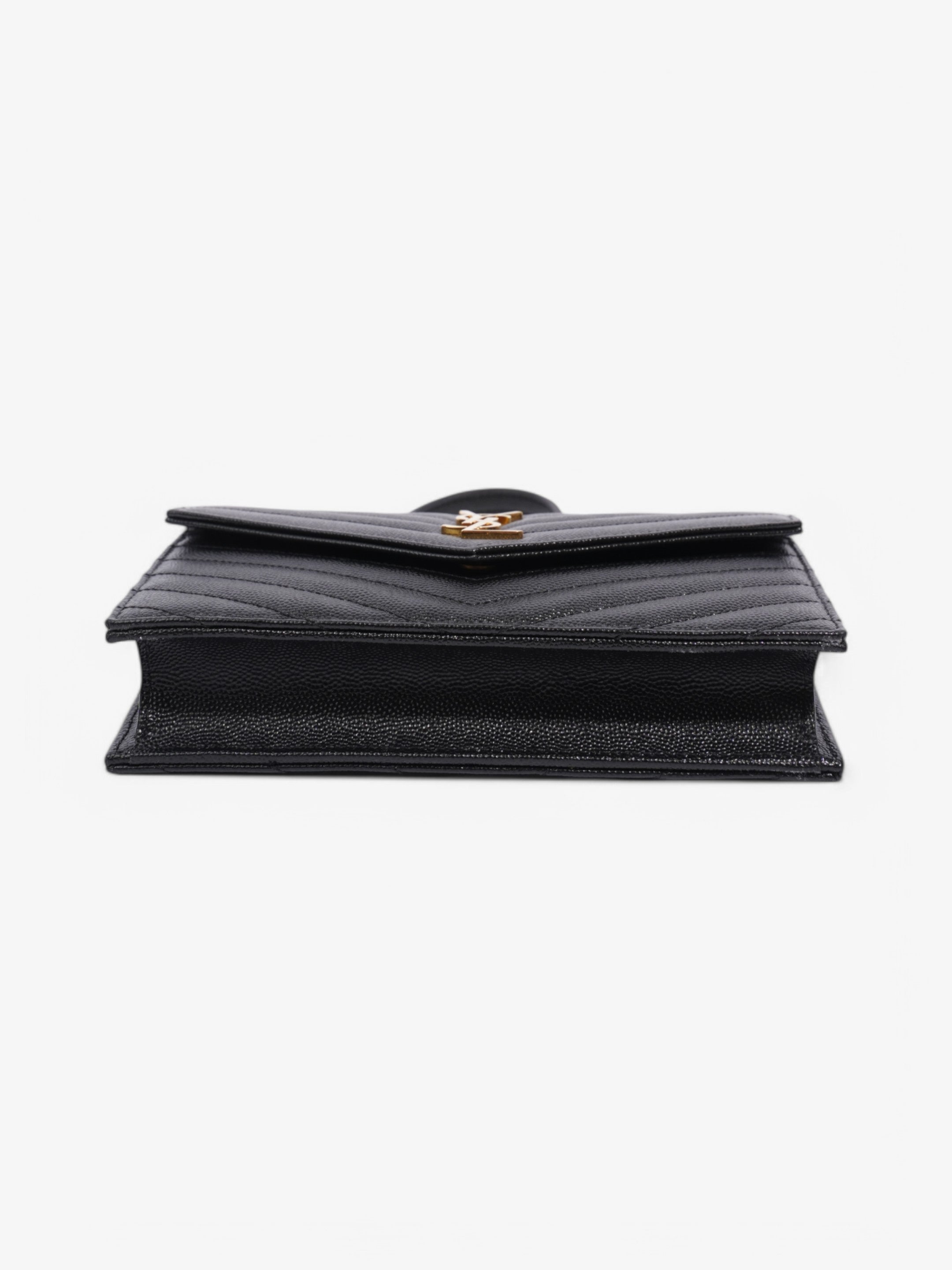 Saint Laurent Cassandre Envelope Chain Wallet Black Grained Leather