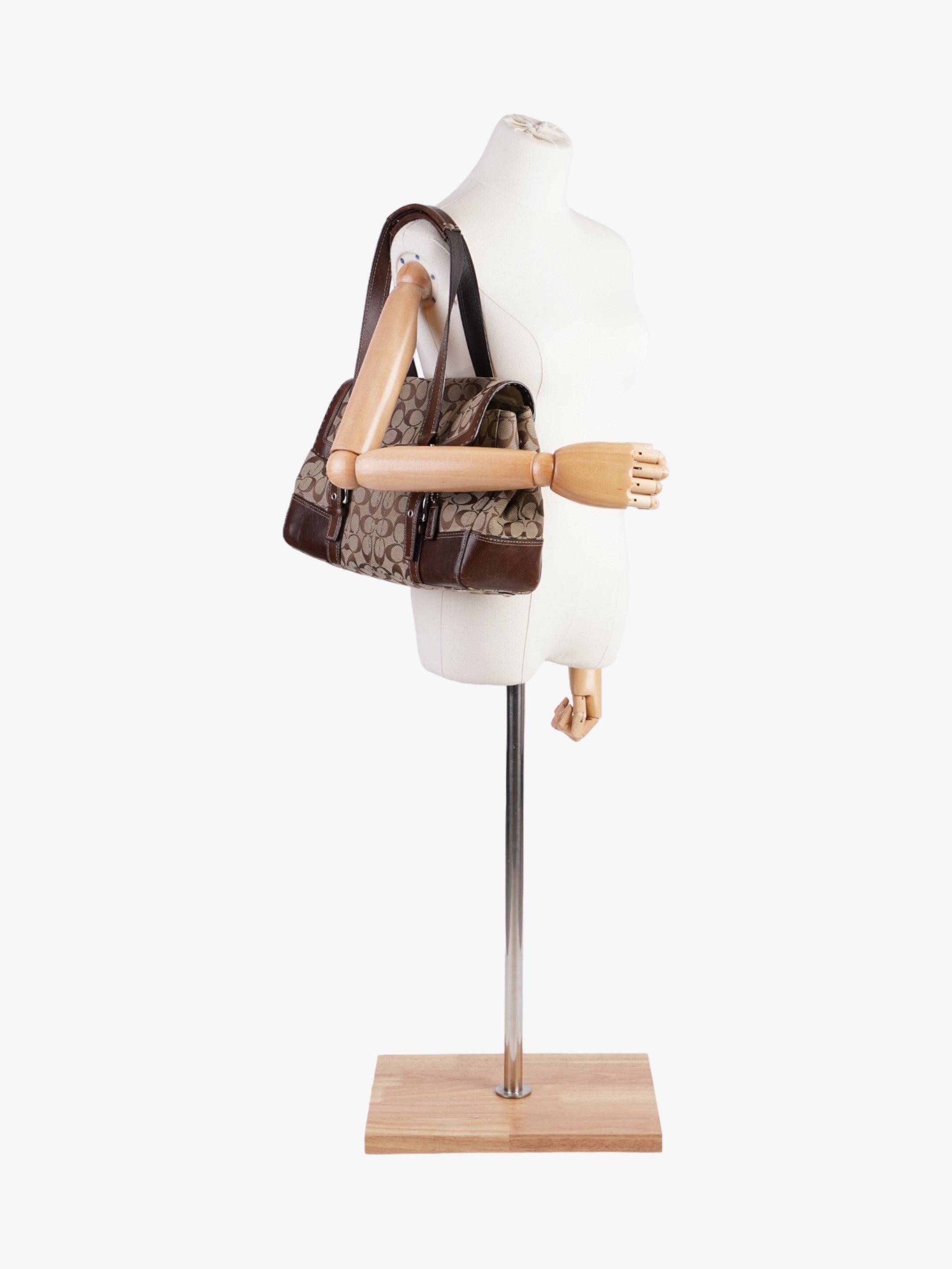 Coach Hampton Flap Satchel Brown Signature Canvas