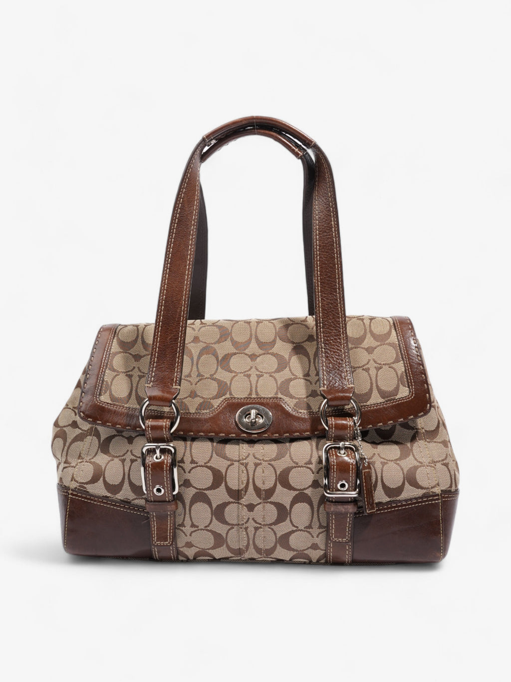 Coach Hampton Flap Satchel Brown Signature Canvas