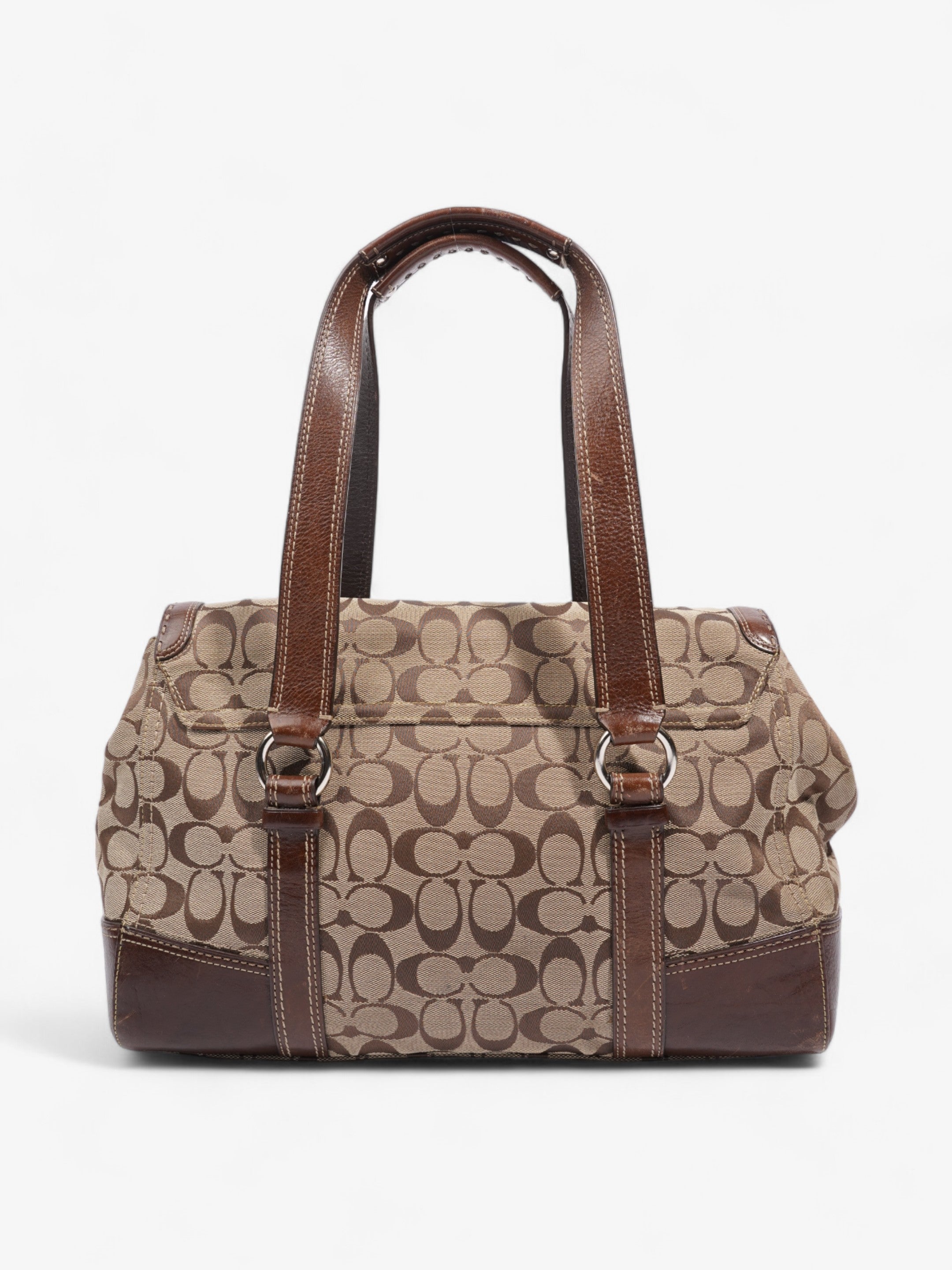 Coach Hampton Flap Satchel Brown Signature Canvas