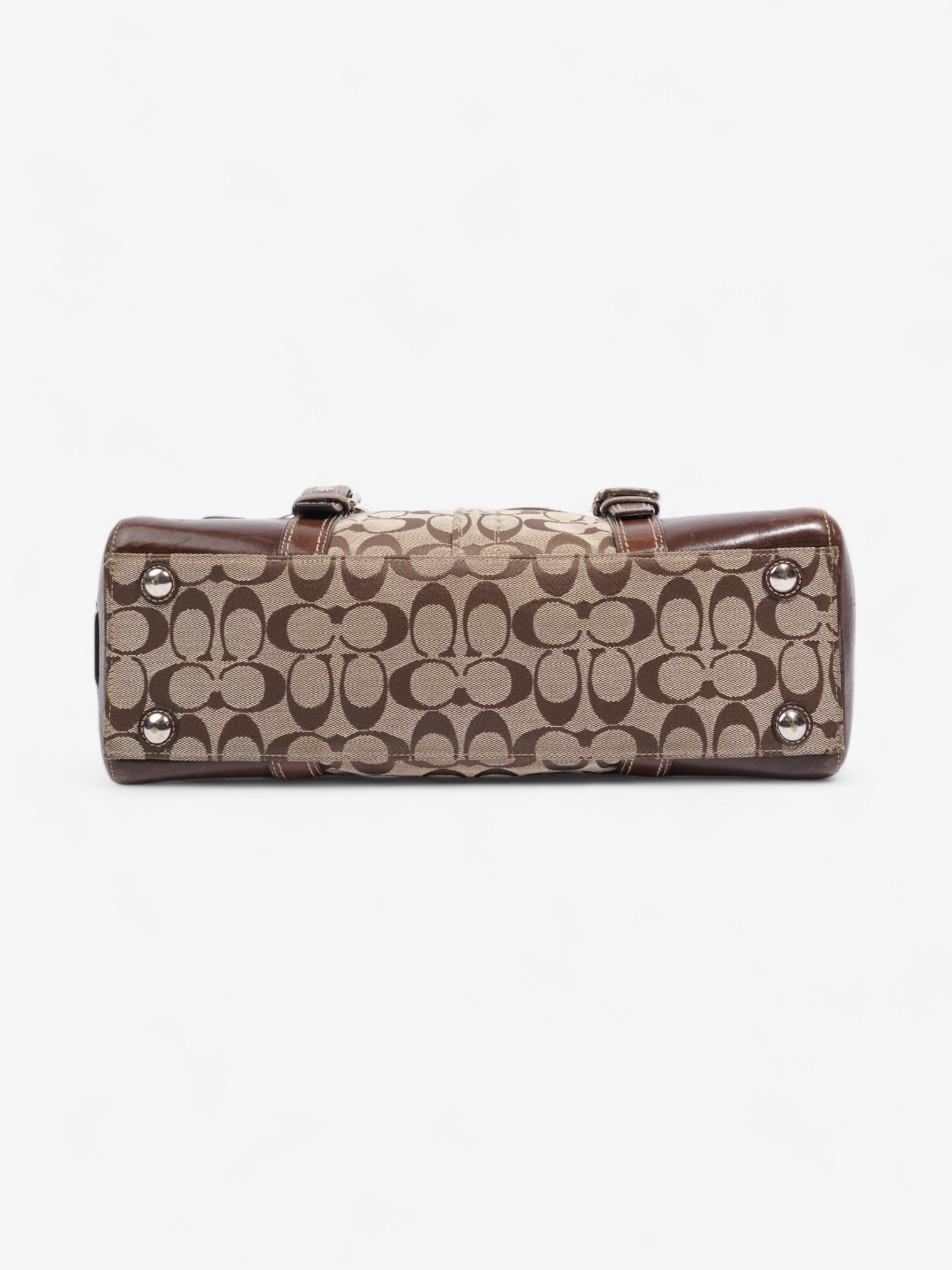 Coach Hampton Flap Satchel Brown Signature Canvas
