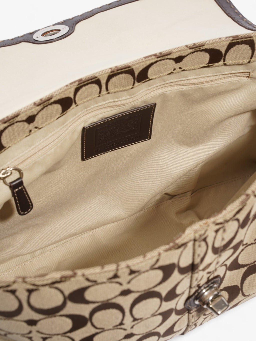 Coach Hampton Flap Satchel Brown Signature Canvas