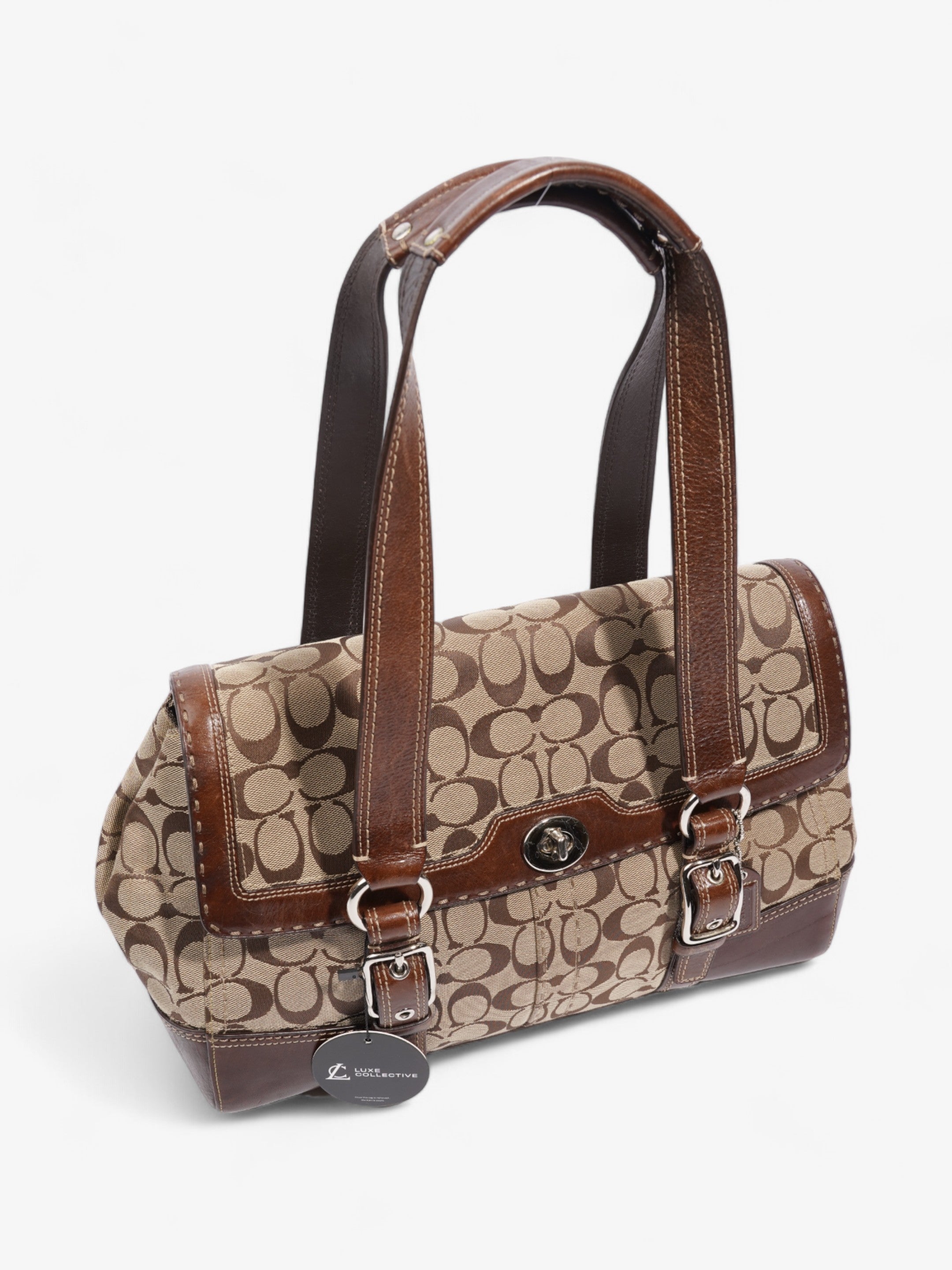 Coach Hampton Flap Satchel Brown Signature Canvas