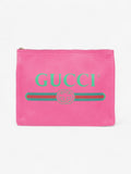 Gucci Vintage Logo Clutch Neon Pink / Green / Red Grained Leather