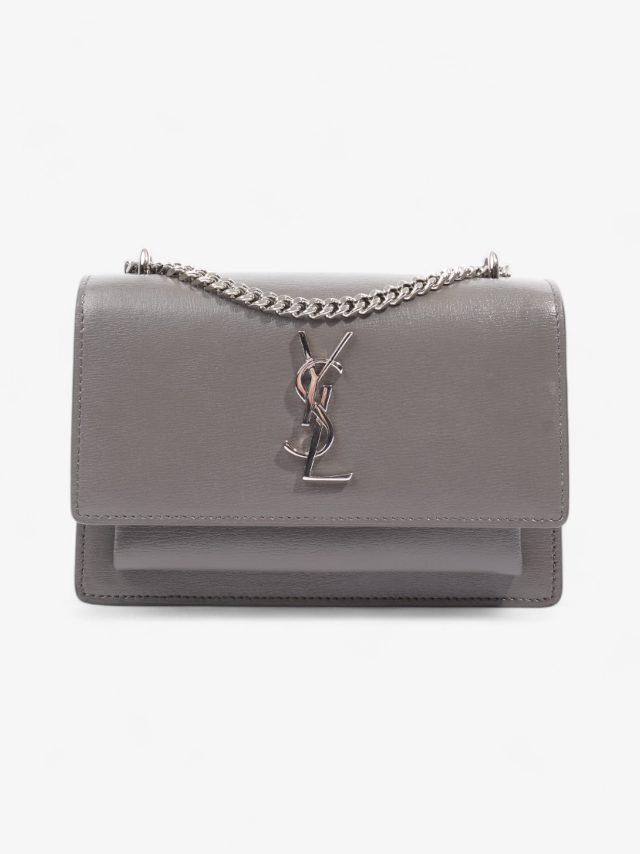 Saint Laurent Sunset Chain Wallet Grey Calfskin Leather