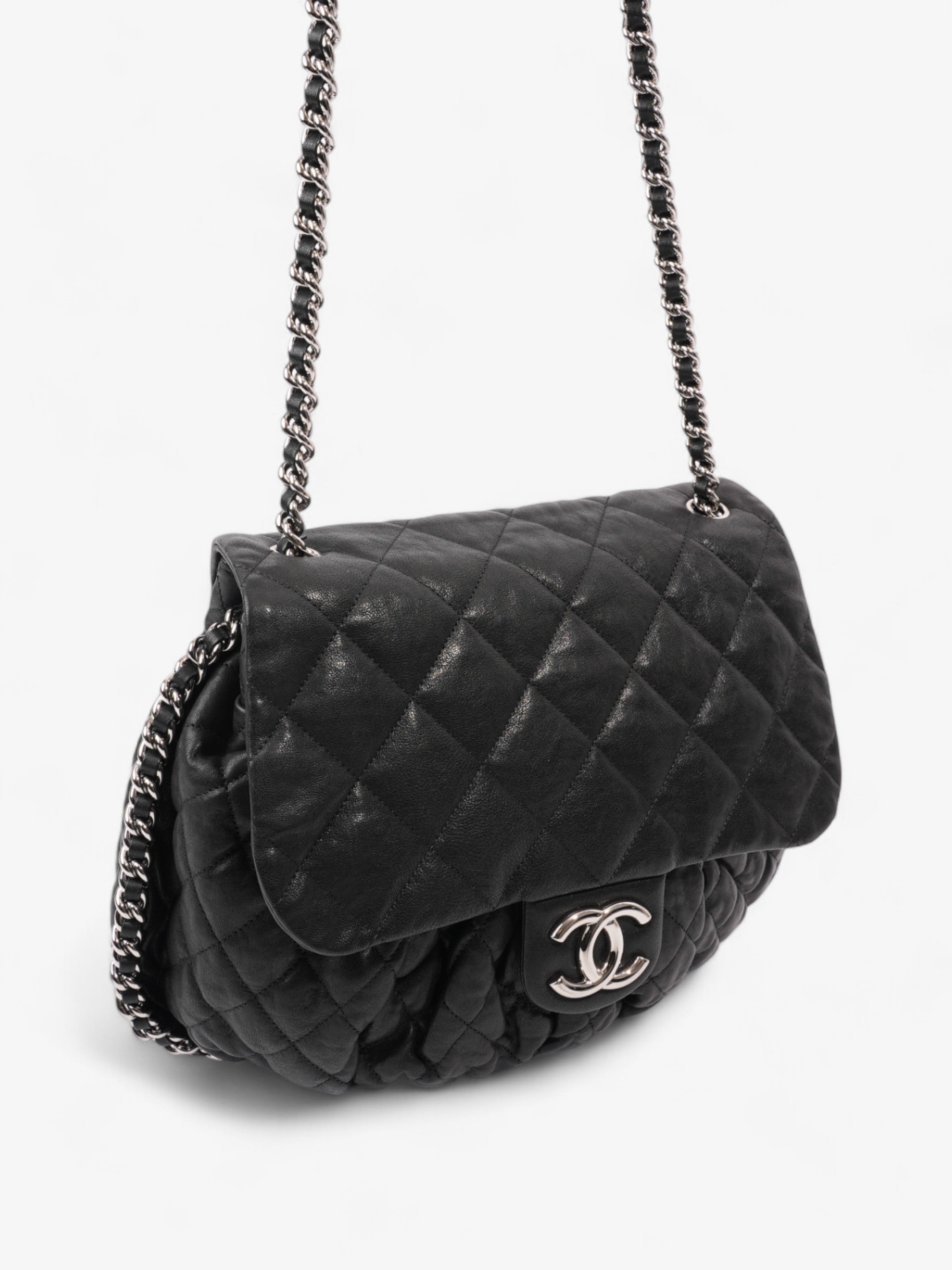 Chanel Chain Around Flap Bag Black Lambskin Leather Large