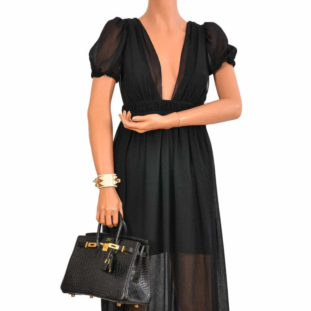 HermÃƒÆ’Ã‚Â¨s Birkin 25 Black Matte Alligator Gold Hardware