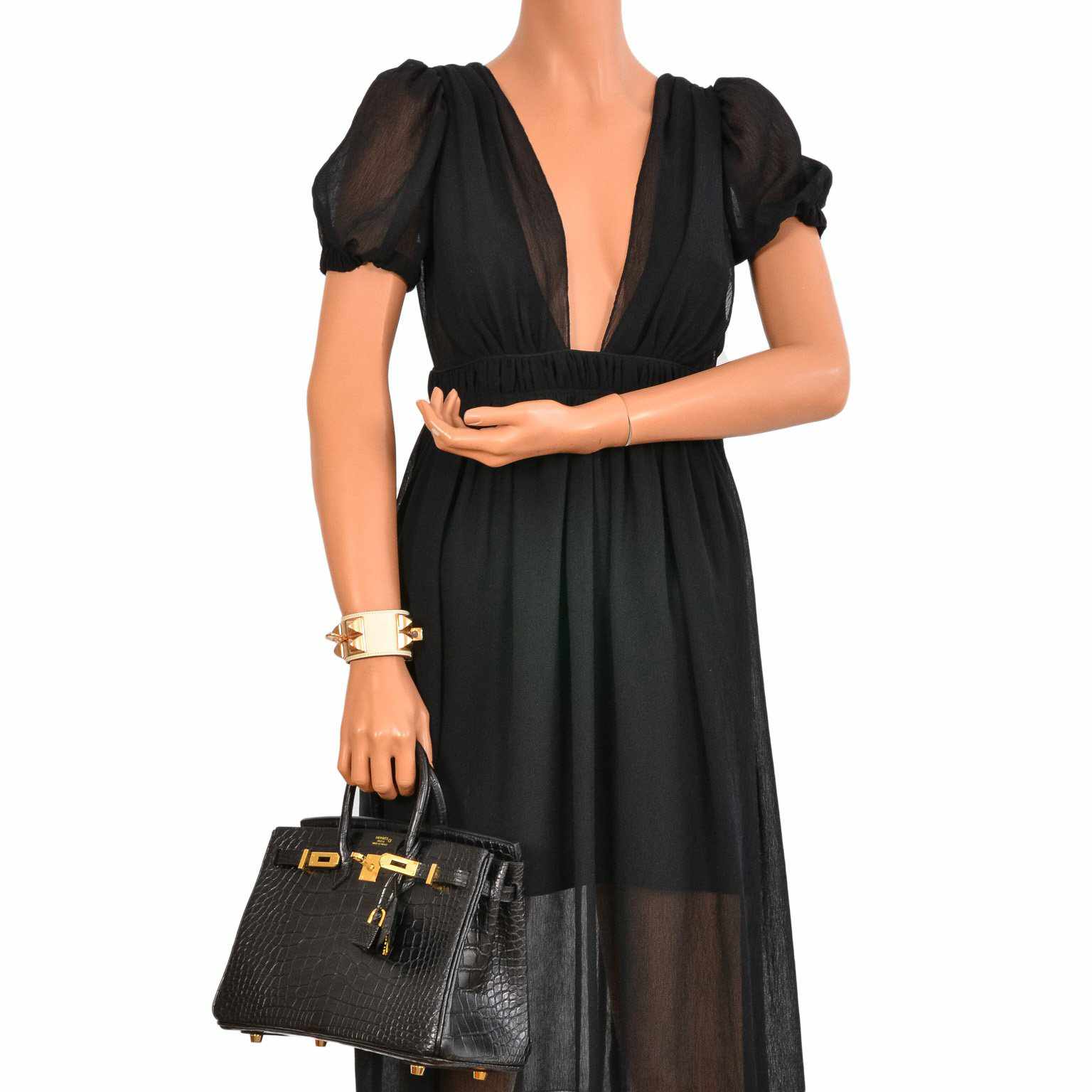 HermÃƒÆ’Ã‚Â¨s Birkin 25 Black Matte Alligator Gold Hardware
