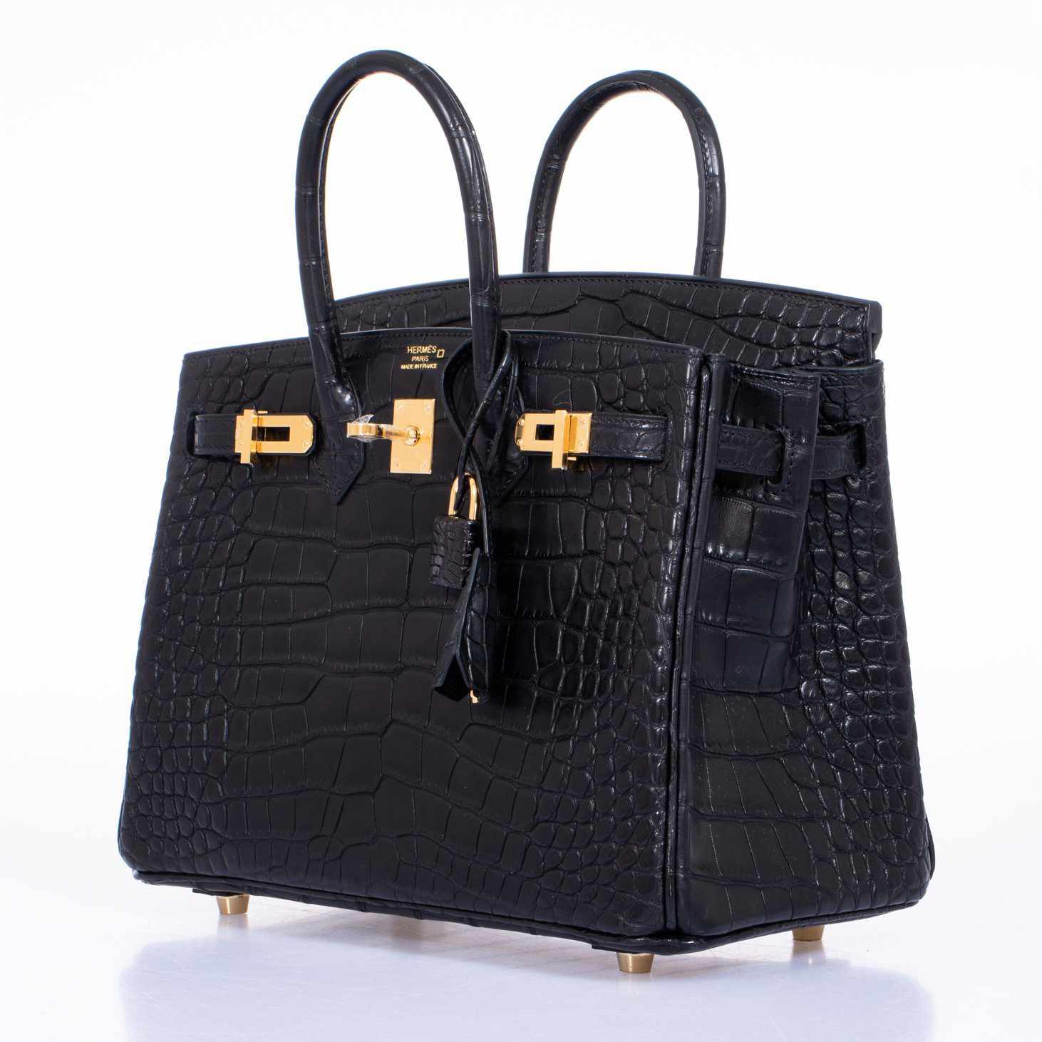 HermÃƒÆ’Ã‚Â¨s Birkin 25 Black Matte Alligator Gold Hardware