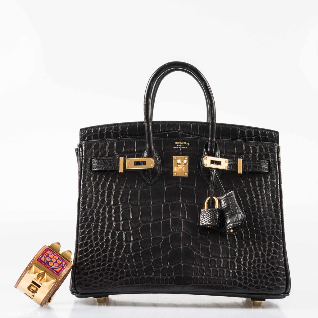 HermÃƒÆ’Ã‚Â¨s Birkin 25 Black Matte Alligator Gold Hardware