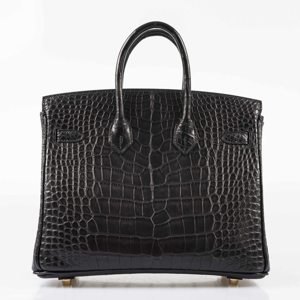 HermÃƒÆ’Ã‚Â¨s Birkin 25 Black Matte Alligator Gold Hardware