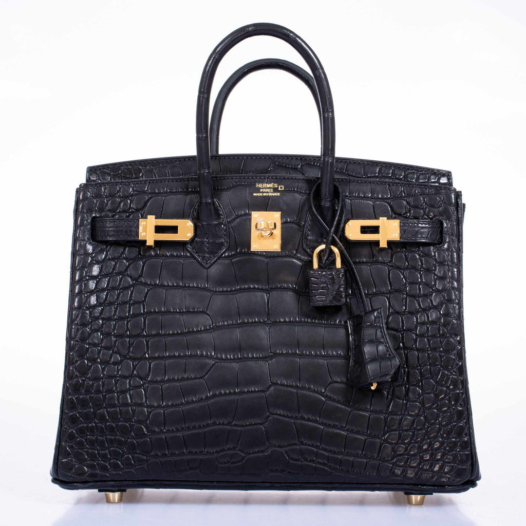 HermÃƒÆ’Ã‚Â¨s Birkin 25 Black Matte Alligator Gold Hardware