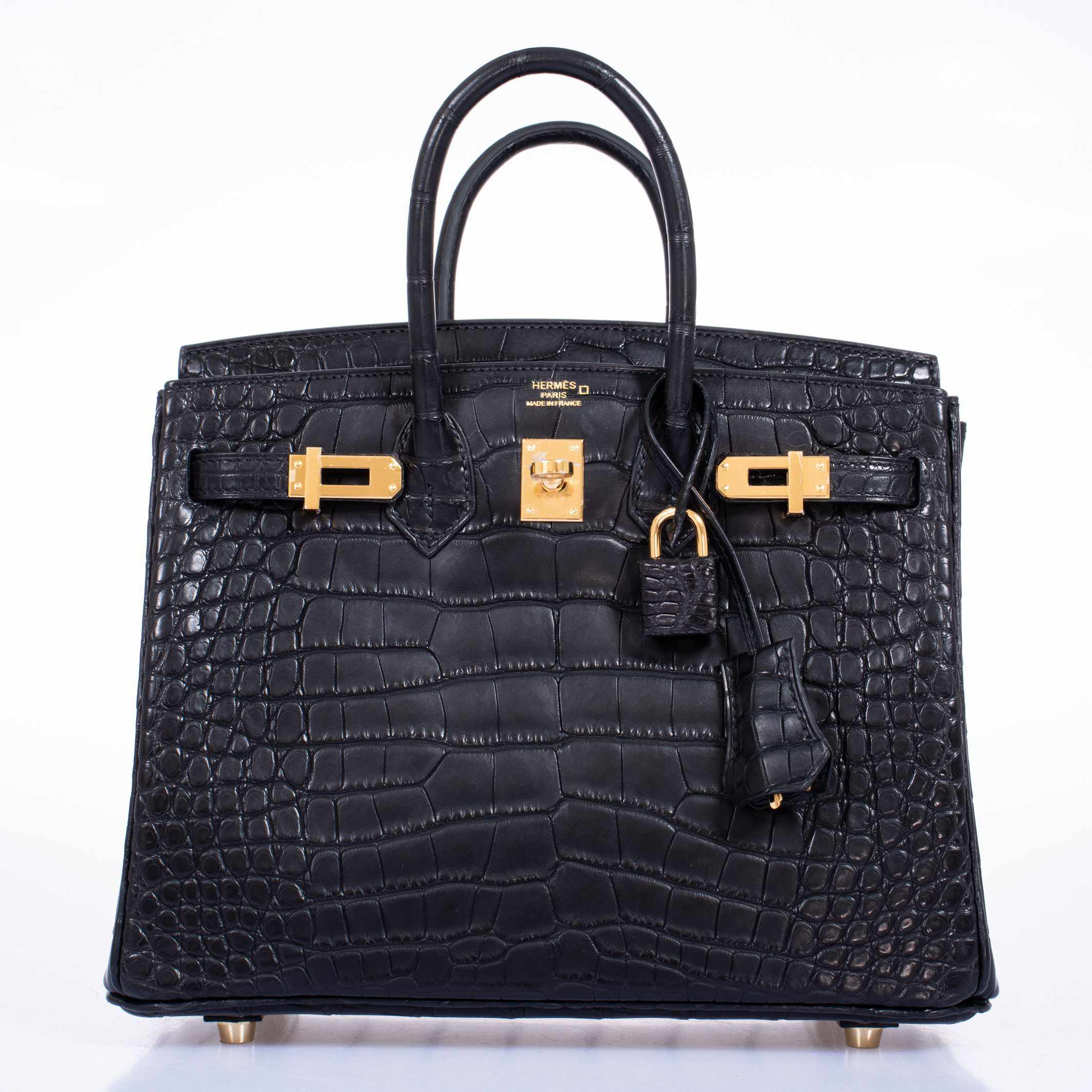 HermÃƒÆ’Ã‚Â¨s Birkin 25 Black Matte Alligator Gold Hardware