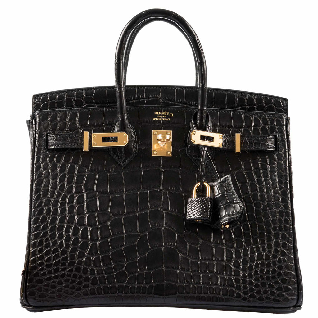 HermÃƒÆ’Ã‚Â¨s Birkin 25 Black Matte Alligator Gold Hardware