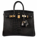 HermÃƒÆ’Ã‚Â¨s Birkin 25 Black Matte Alligator Gold Hardware