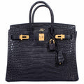 HermÃƒÆ’Ã‚Â¨s Birkin 25 Black Matte Alligator Gold Hardware