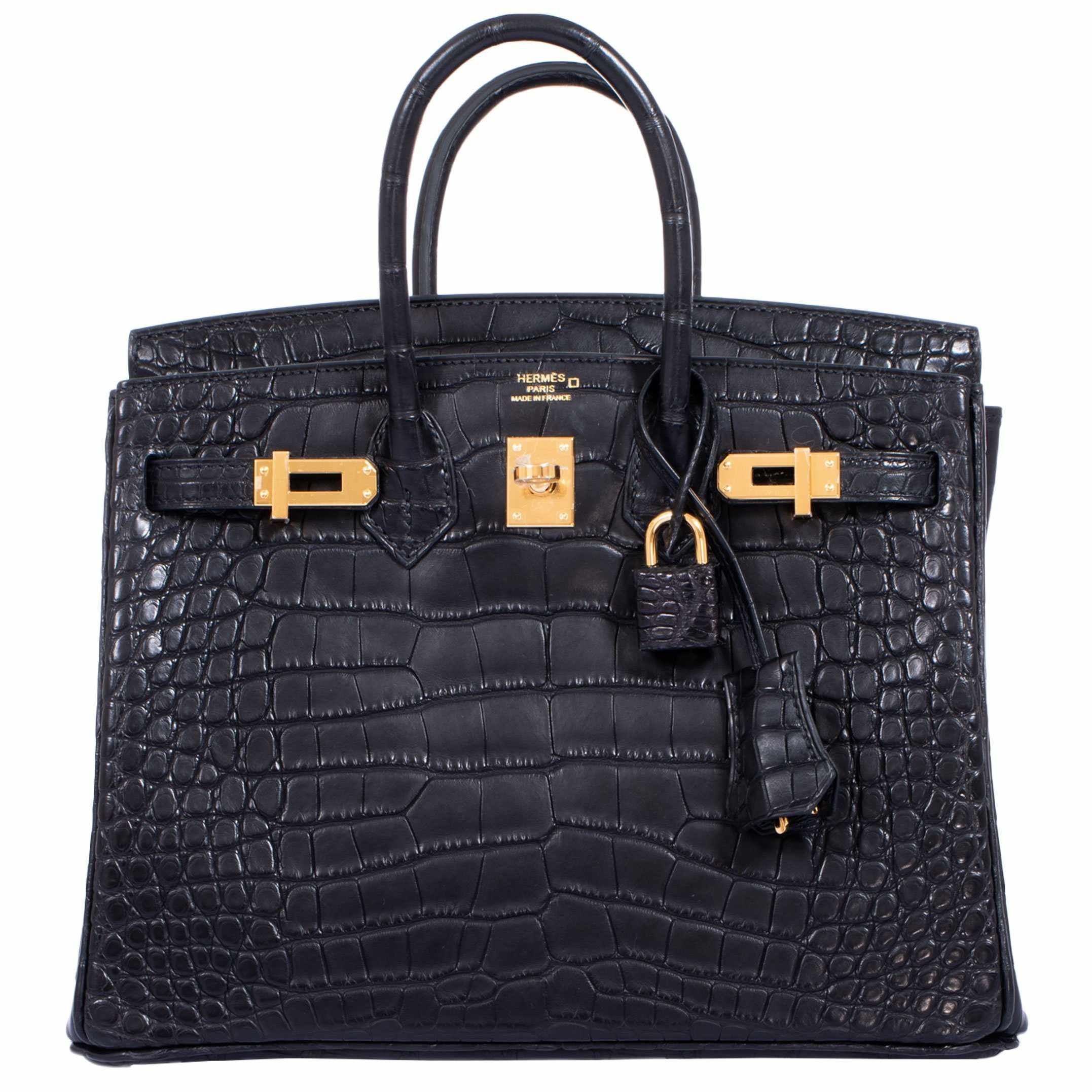 HermÃƒÆ’Ã‚Â¨s Birkin 25 Black Matte Alligator Gold Hardware