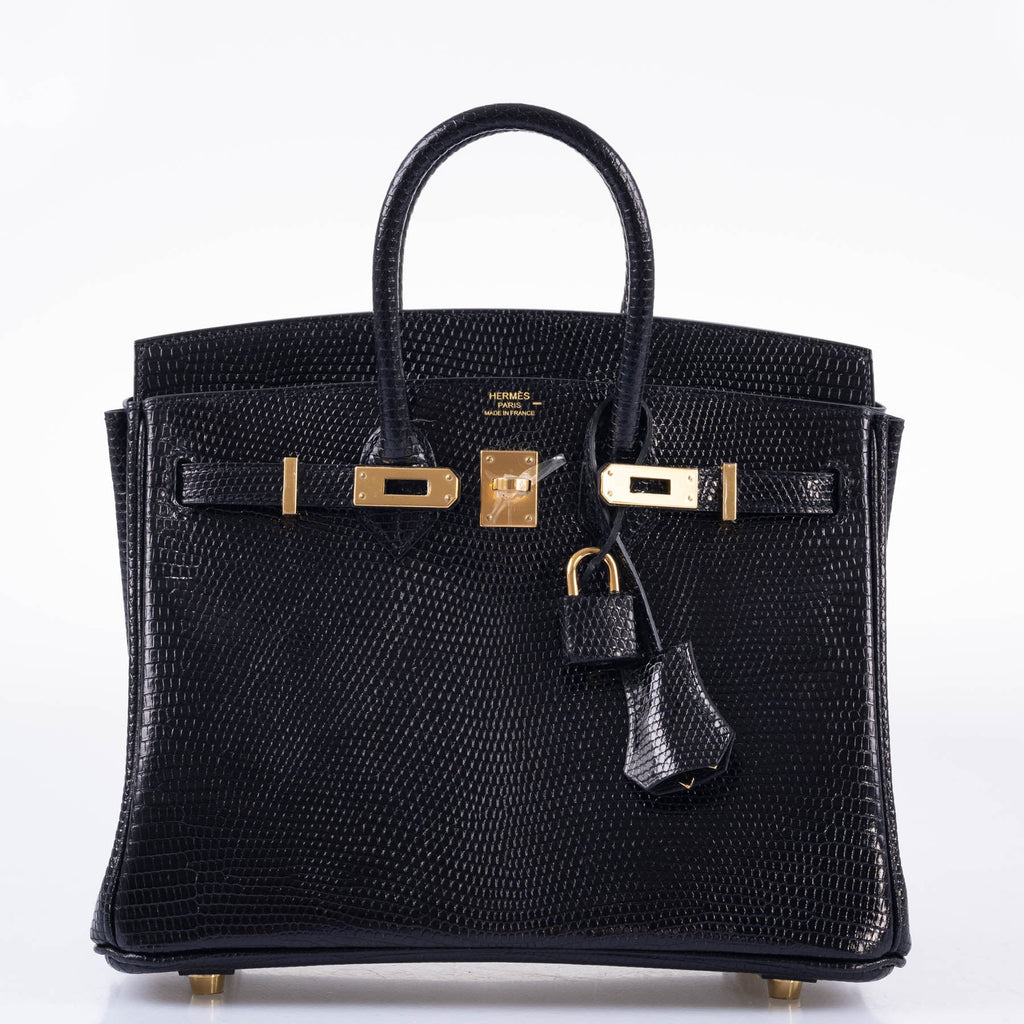 HermÃƒÆ’Ã‚Â¨s Birkin 25 Black Nilo Lizard Gold Hardware