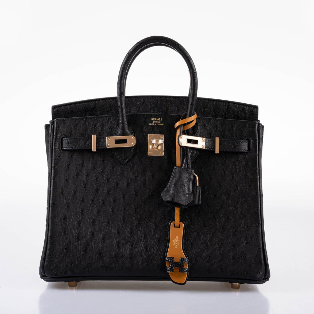 HermÃƒÆ’Ã‚Â¨s Birkin 25 Black Ostrich Rose Gold Hardware - 2021, Z