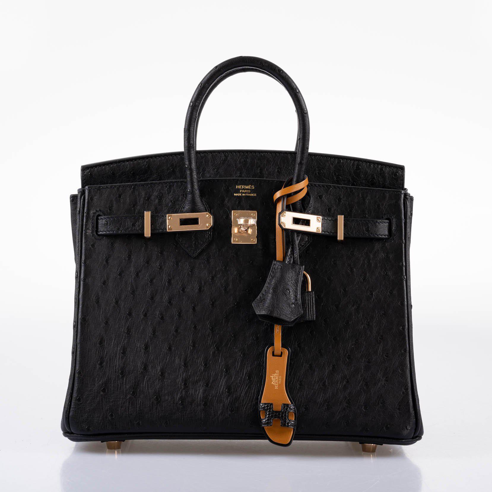 HermÃƒÆ’Ã‚Â¨s Birkin 25 Black Ostrich Rose Gold Hardware - 2021, Z