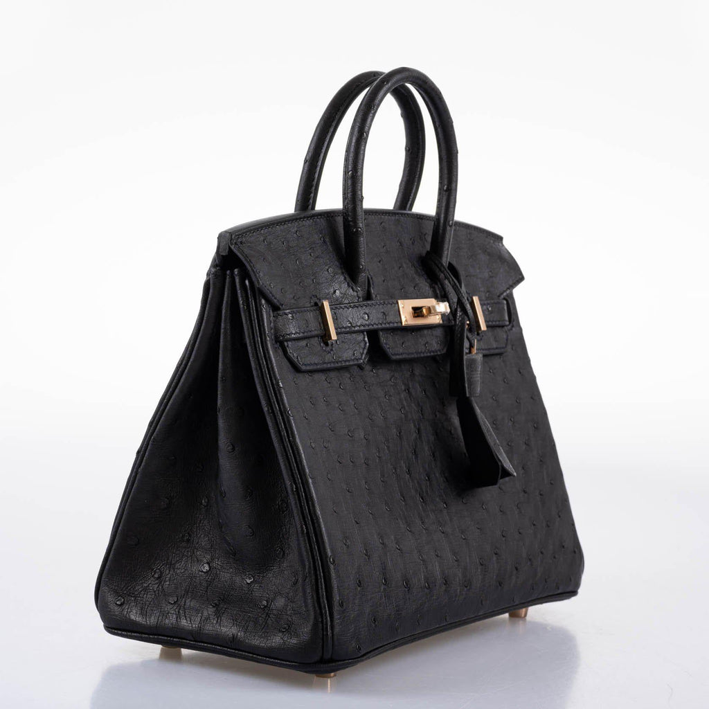 HermÃƒÆ’Ã‚Â¨s Birkin 25 Black Ostrich Rose Gold Hardware - 2021, Z